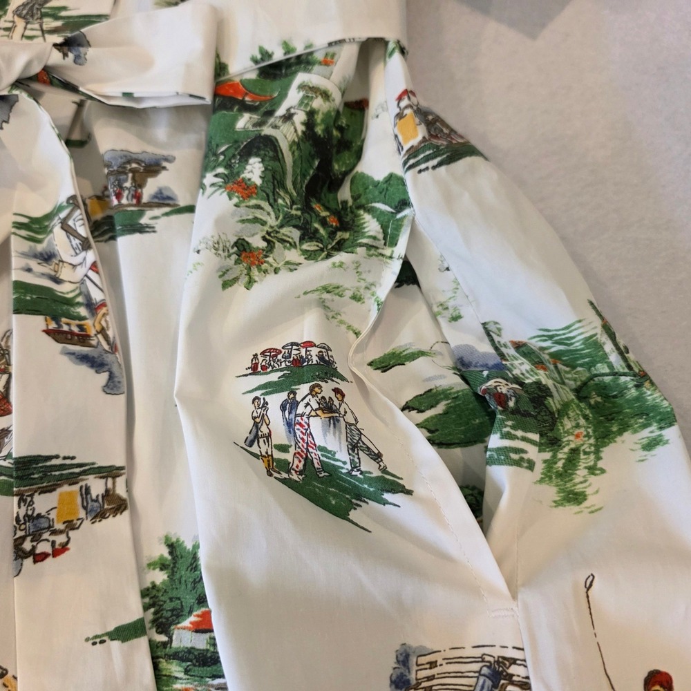 Katie Kime Masters Golf Toile Cotton Shirt Dress White Green Maxi NWT Medium - Picture 10 of 12